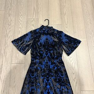 Anthropologie Blue and Black Patterned Mini Dress